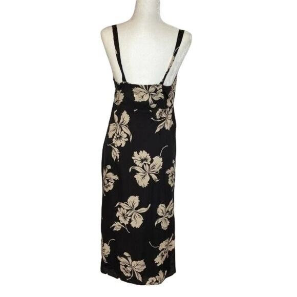 Amuse Society Black Dress Ivory Floral Print Wide Straps Princess Neckline M - Picture 3 of 8
